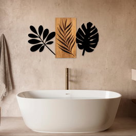 Wallity Leaves 3 Escultura de Pared de Madera y Metal en Nogal y Negro